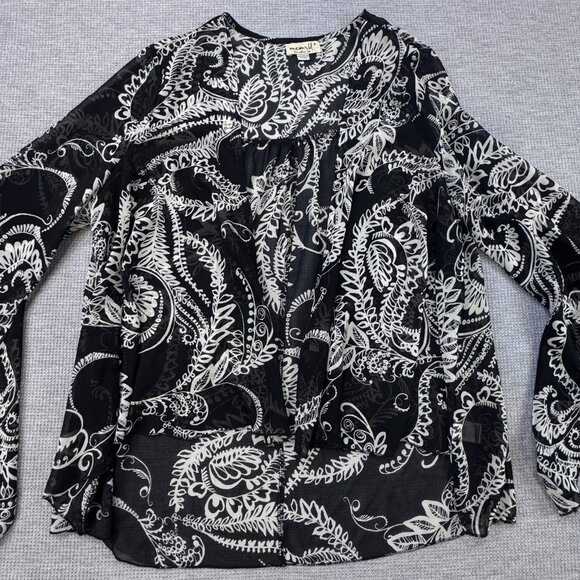 One World Womens Kimono Jacket Black White Paisley Chiffon Boho Flared Sleeve S - Picture 7 of 16